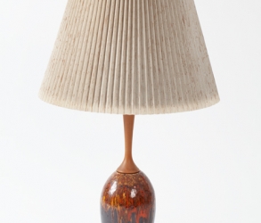 Lampe en teck et céramique vintage 1960