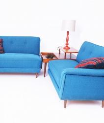 2 fauteuils sectionnels bleu vintage 1957.