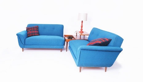 2 fauteuils sectionnels bleu vintage 1957.