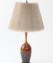 Lampe en teck et céramique vintage 1960