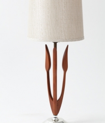 Lampe en bois et laiton vintage 1960